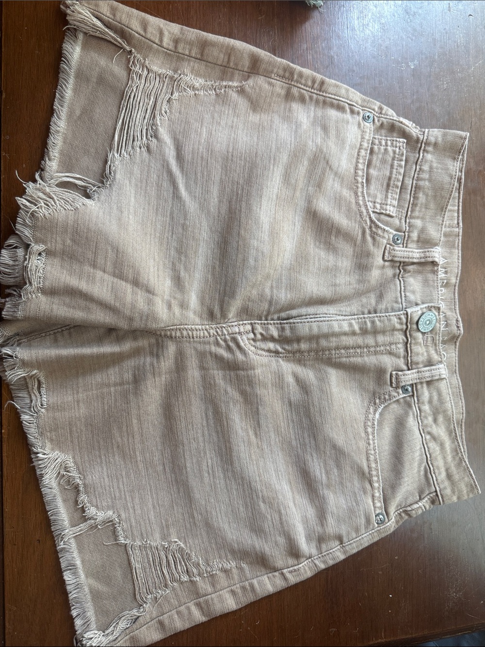 American Eagle Outfitters Tan Distressed Frayed-Hem Jean Shorts